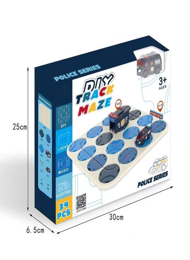 EXOMOON DIY Track Maze Race Car Track Building Block Educational Toy Set Tiles DIY Play Set 2 Light Up Car STEM Learning Construction (Police Car) - Image 5